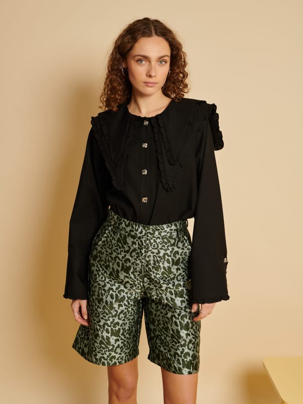 Black Ruffle Bib Button-Front Shirt — SISTER JANE