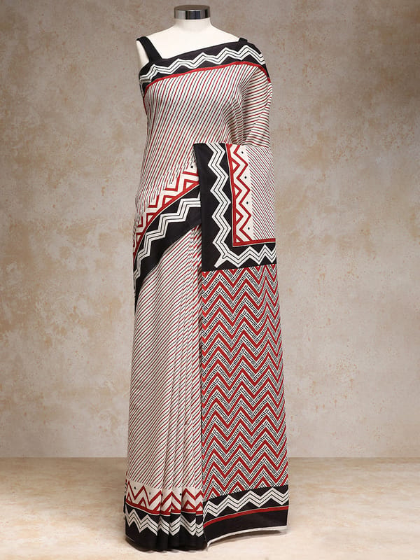Red White Handblock Printed Diagonal Striped — BINKS