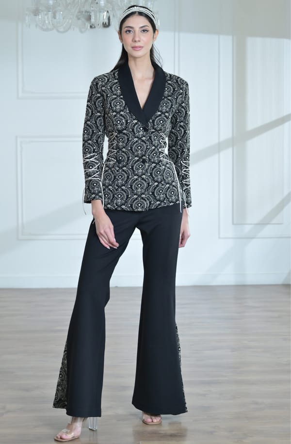 Black & Golden Embroidered Lace Jacket — OMBRELLO