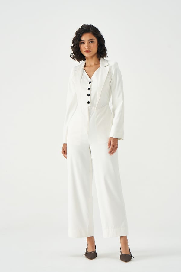 Ivory Tailored Lapel-Collar Wide-Leg Jumpsuit — NOTEBOOK