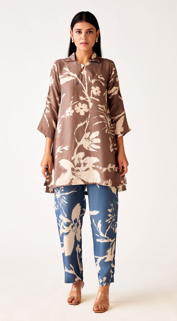 Brown Crepe Floral Co-Ord Set — Basanti Kapde aur Koffee