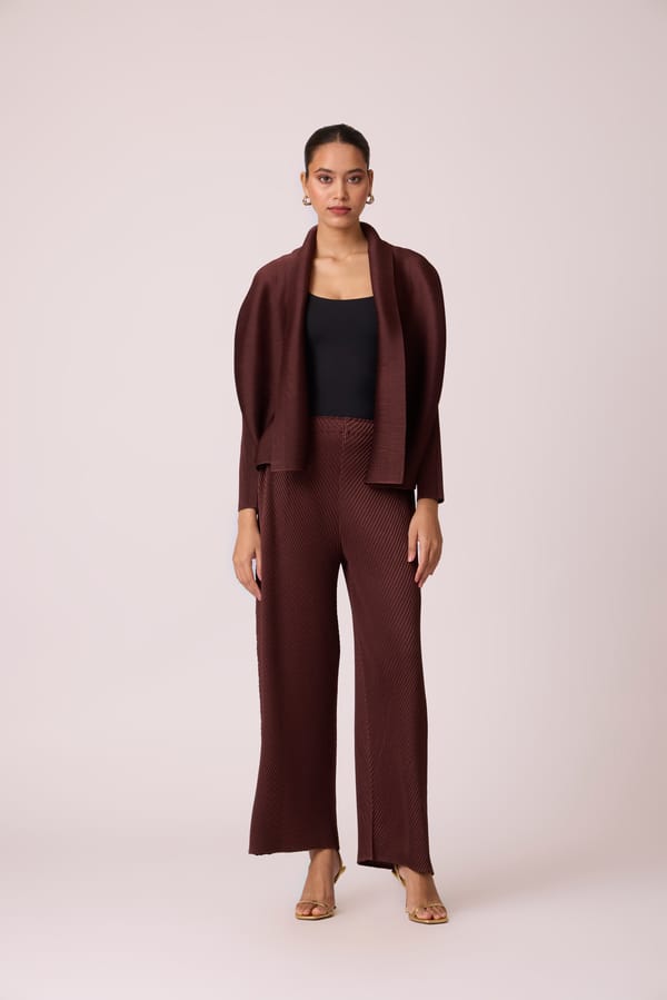 Espresso Brown Pleated Overlay and Pants Co-ord Set — Scarlet Sage