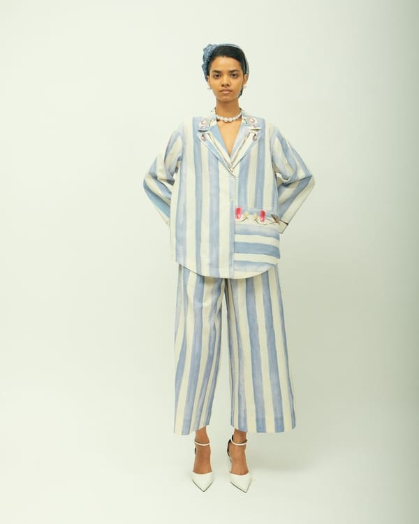 Ice Blue Printed Poplin Culottes with Drawstring Waist — Ofrida