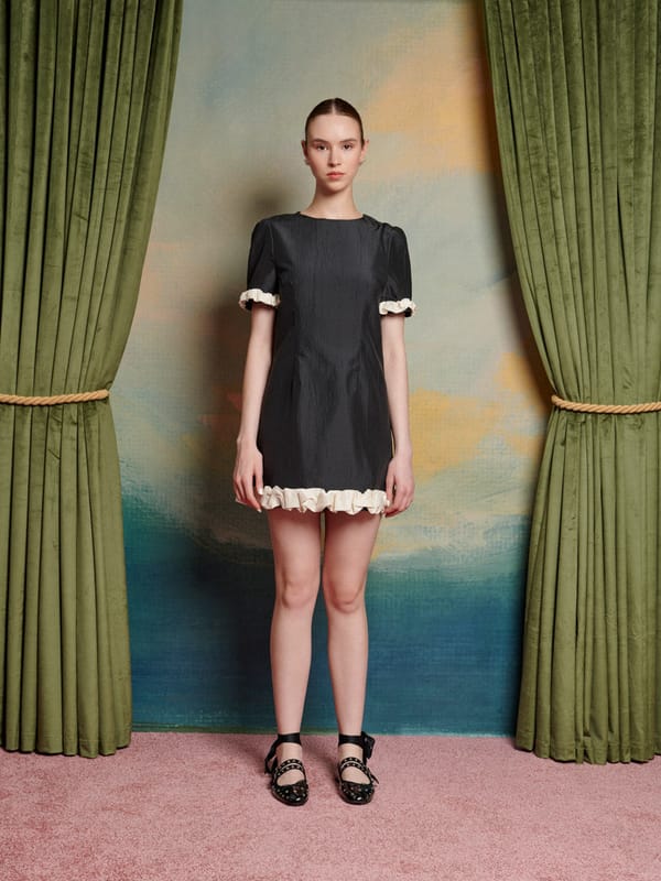 Black Mini Dress with Contrast Ruffle Hem and Cuffs — SISTER JANE