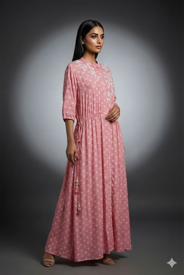 Powder Pink Geometric Print Satin Maxi Dress — RUCHIKA MALLIKA LABEL