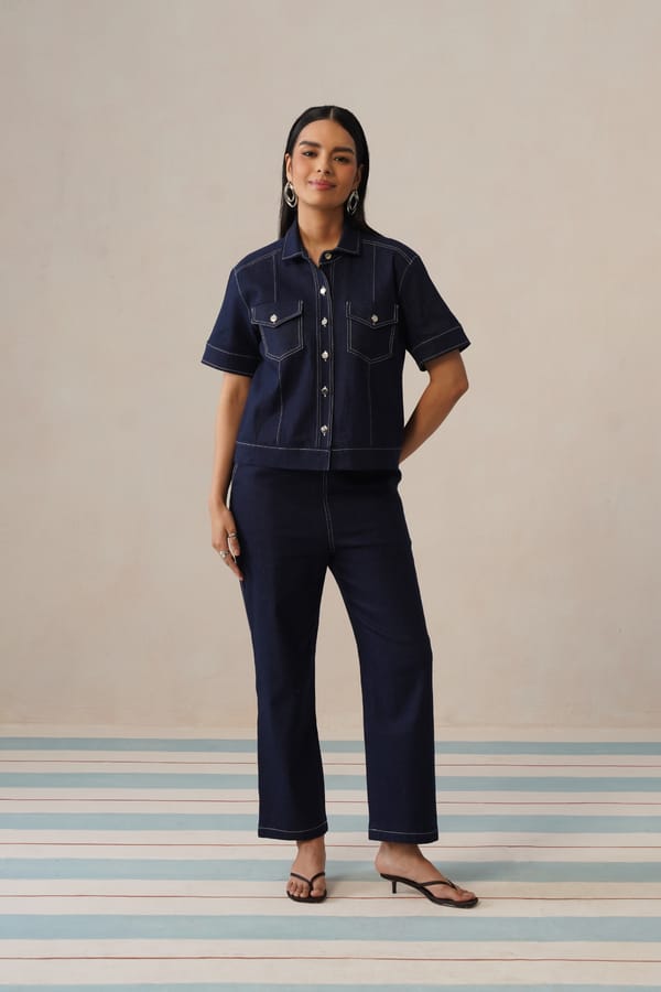 Dark Blue Denim Shirt and Straight Pants Co-ord Set — Armoire