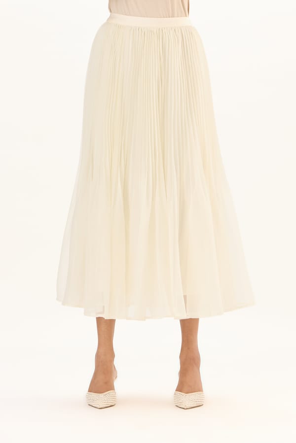 Ivory Pleated Organza Midi Skirt — Scarlet Sage