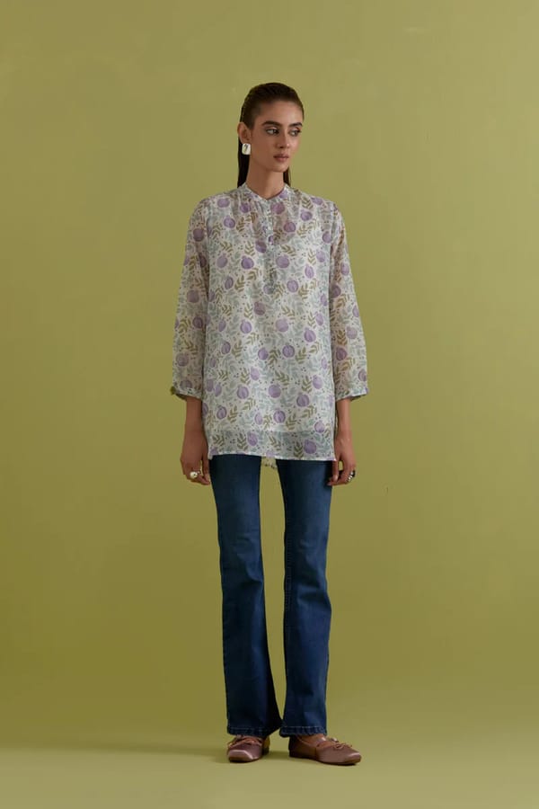 Off White Cotton Chanderi Top — Upavita