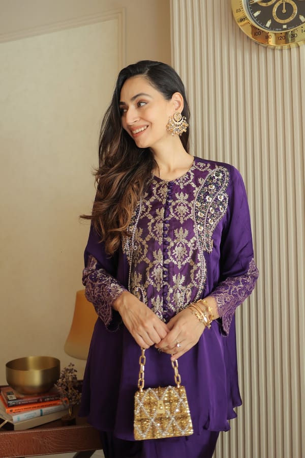 Jamuni Purple Banarasi Kurta and Dhoti Co-ord Set — DAREISS