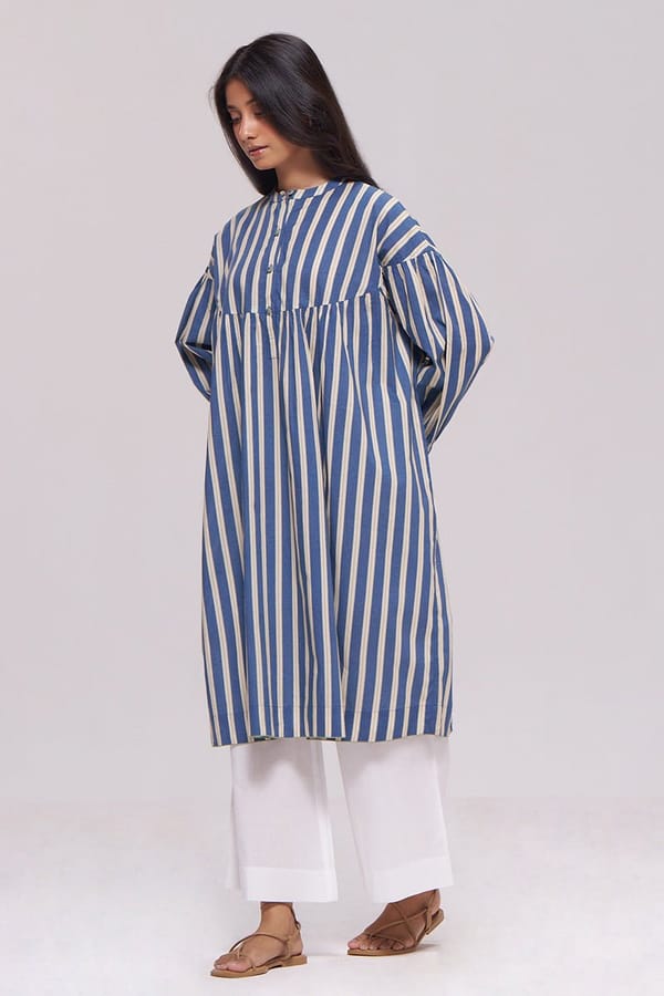 Blue and Cream Striped Cotton Kurta Co-ord Set — Ganga Fashions Pvt Ltd