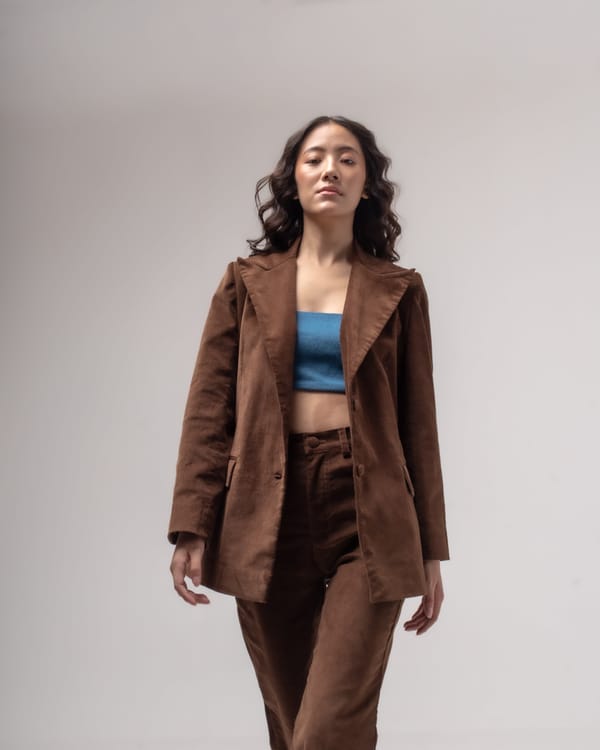 Gold/Brown Corduroy Tailored Longline Blazer — MAGIA