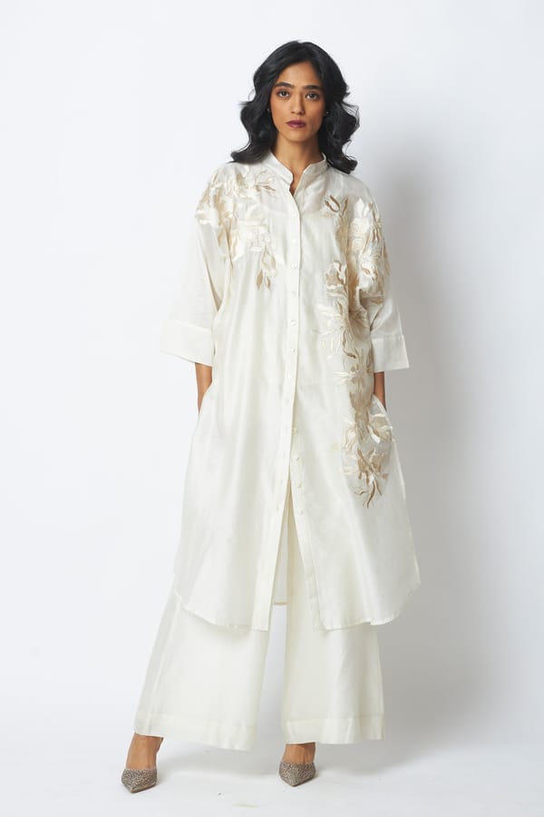 Ivory Embroidered Tunic and Pants Co-ord Set — Madder Much