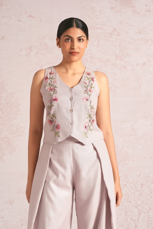 Blush Vines Waist Coat Co-Ord Set — Kaveri