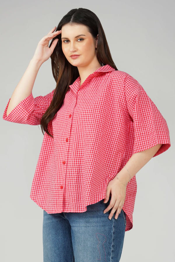 Red Gingham Oversized Button-Down Shirt — The Clothing Factory
