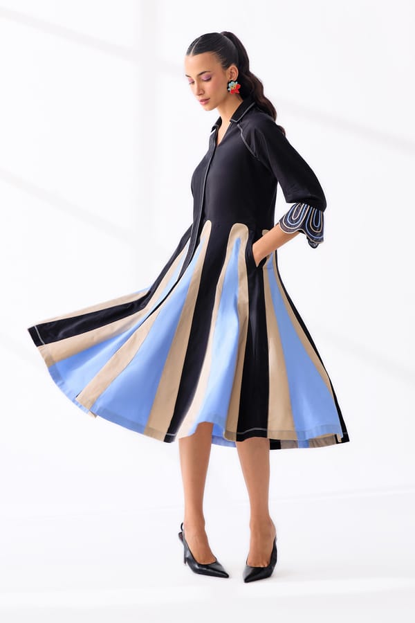 Black Colorblock Fit and Flare Midi Shirt Dress — Our Love