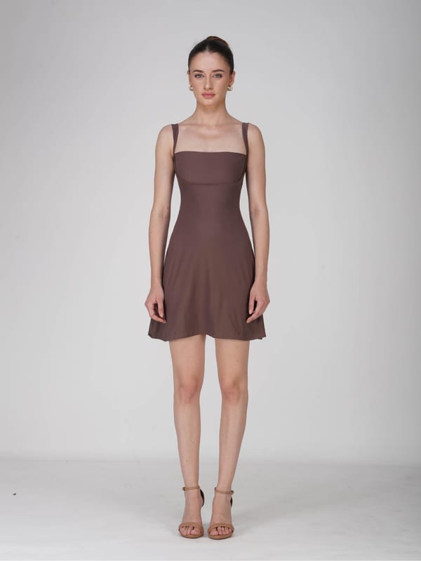 Brown Square Neck Dress - Shade Dress (Coco) — Select Staples