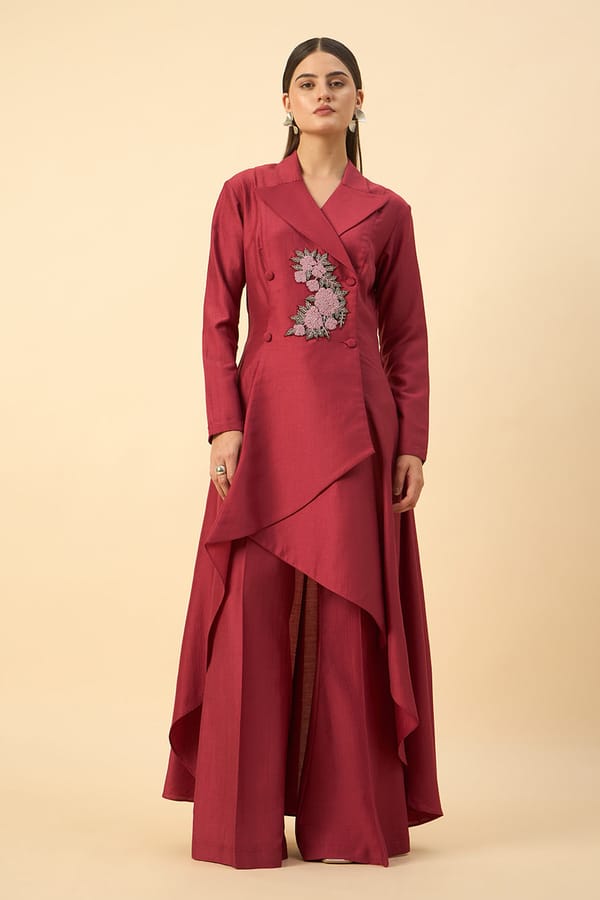 Floral Embroidered Blazer Tunic Palazzo Set — Aakaar