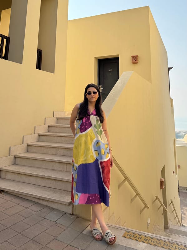 Multicolor Abstract Printed Cotton Midi Dress — GAIMA LABEL