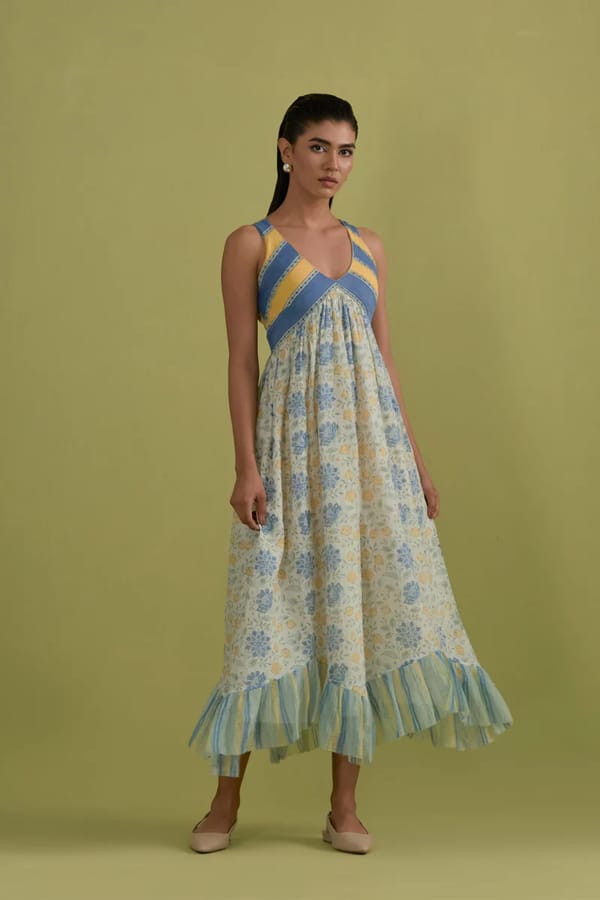 Off White Cotton Chanderi Dress — Upavita