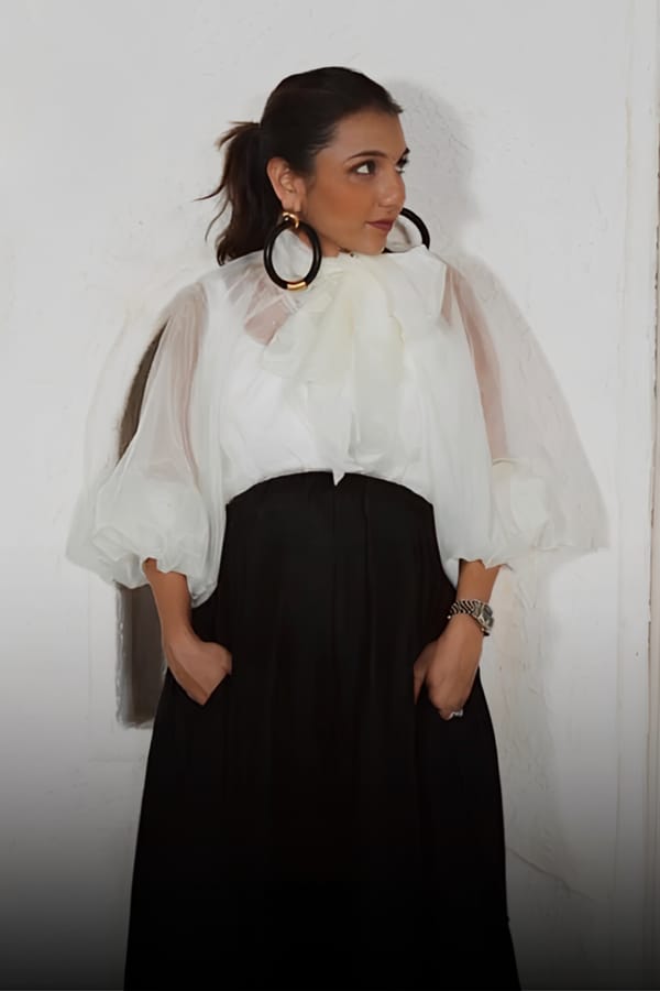 Off-White Sheer Organza Bow-Neck Statement Top — Unrush