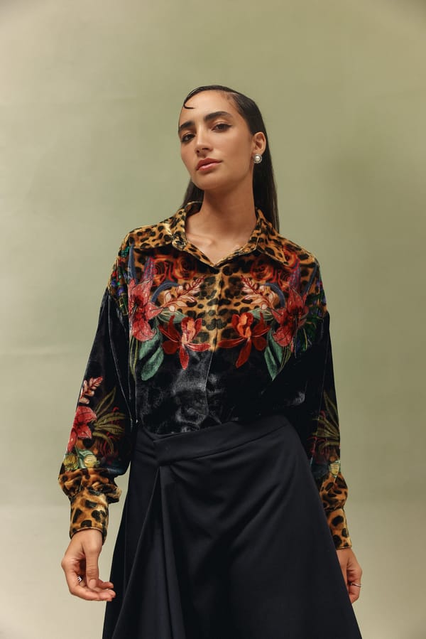 Black Printed Viscose Velvet Relaxed-Fit Shirt — SHOP NOIB