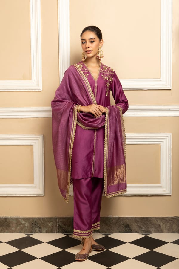 Zahra Silk Chanderi Handcrafted Kurta Set — Dohr India