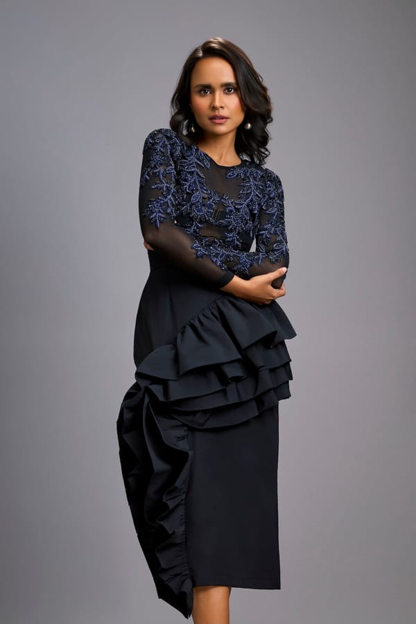 Swarovski-Embroidered Top With Asymmetrical Skirt — Deepika Arora