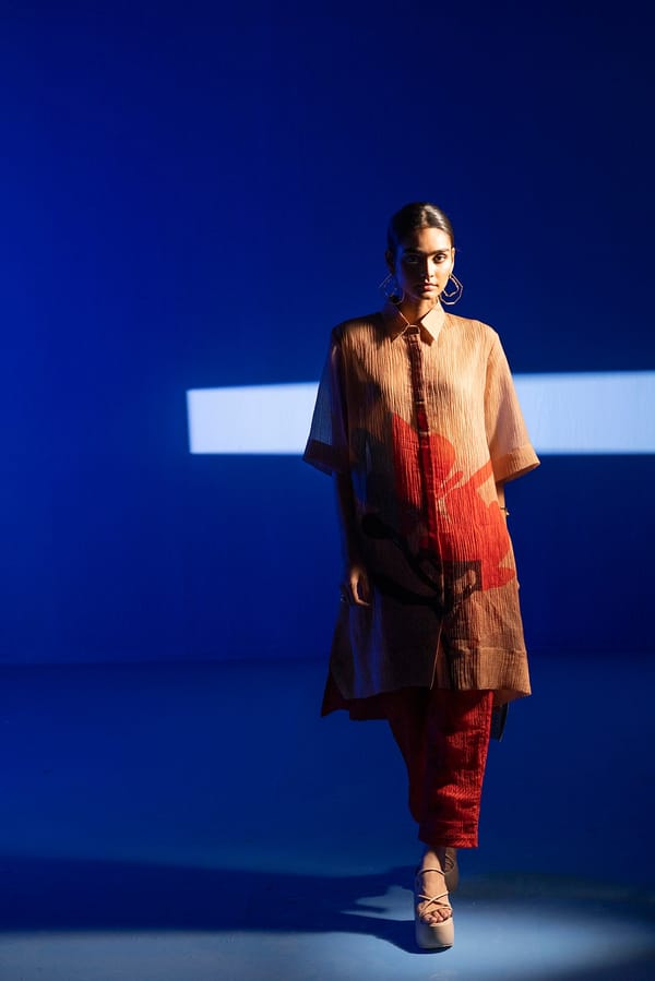 Array Aroma Beige & Red Kurta Set — CLOS