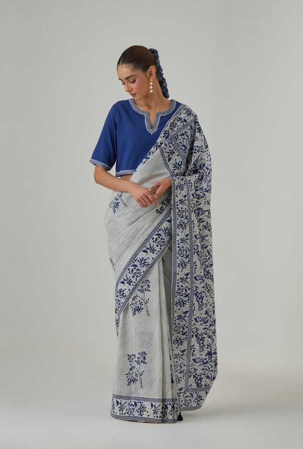Hand Block Printed Saree — Upavita