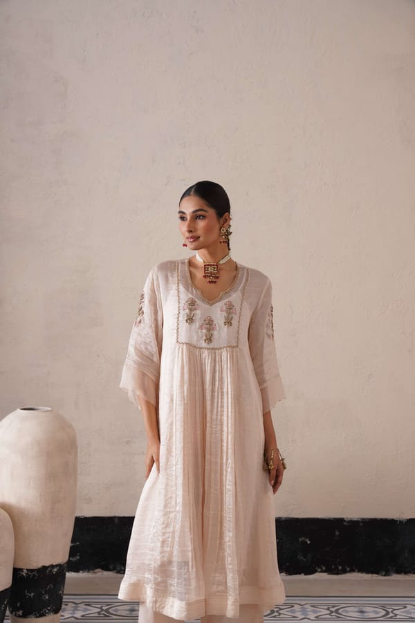 Dutch Ivory Organza Zardozi Kurta Set with Dupatta — SHREYASH JAIN