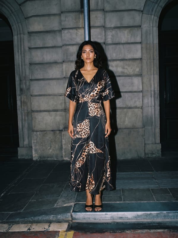 Black Modal Silk Abstract Animal Print Maxi Dress — IERA
