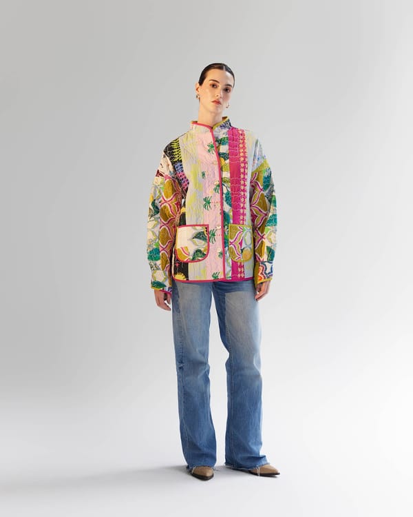 Pink Multicolour Quilted Patchwork Longline Jacket — SHOP NOIB