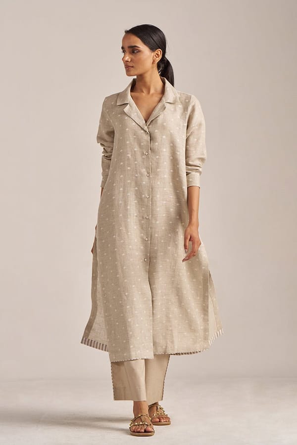 Undyed Natural Hand-Printed Kurta and Pant Co-ord Set — Ganga Fashions Pvt Ltd