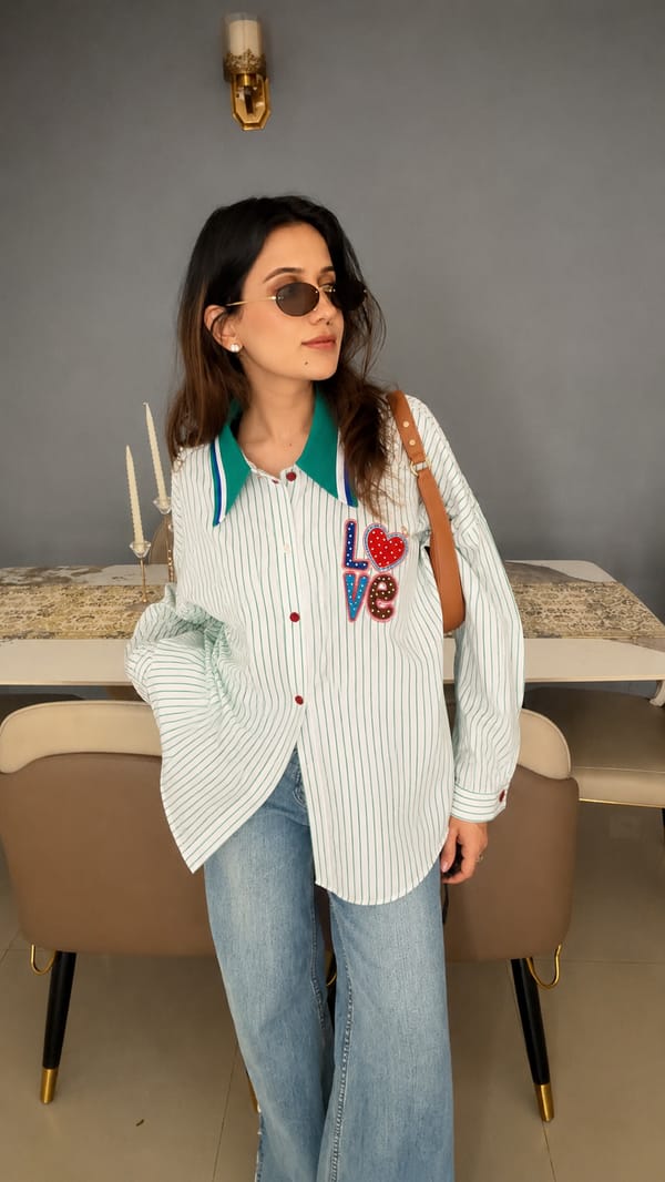 Love Patch Striped Statement Shirt — CLOSET AFFAIR