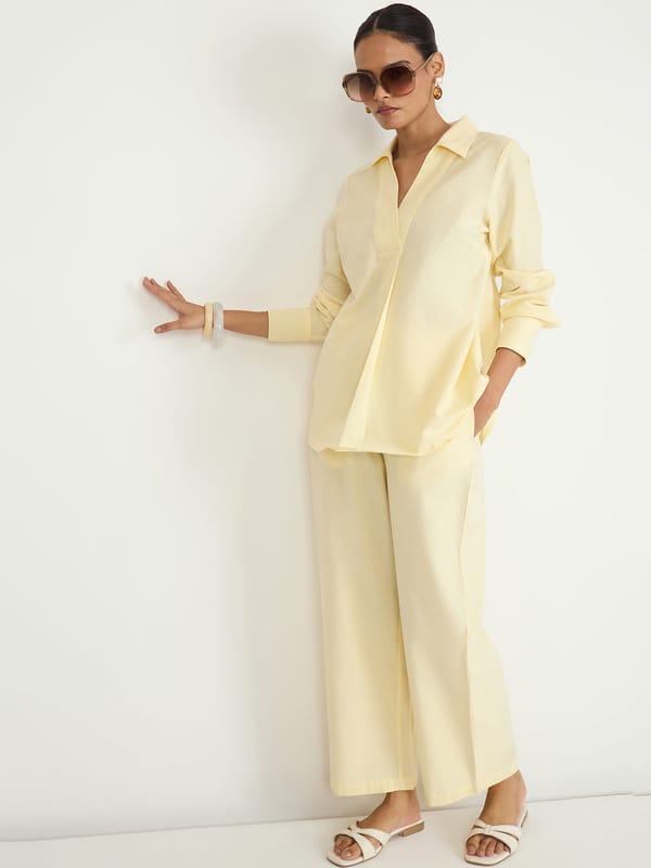 LinenLite Butter Yellow Straight Pants — Femmella