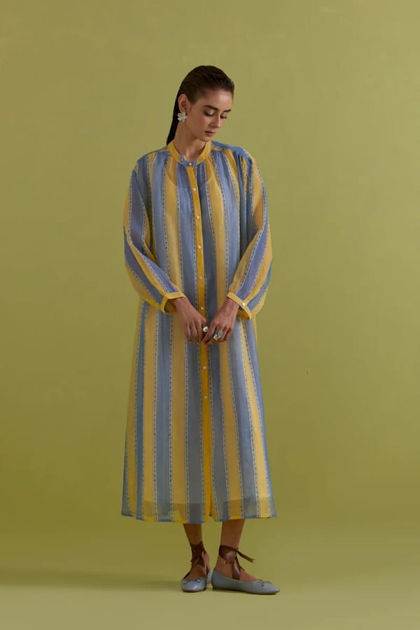 Off White Hand Block Printed Long Dress — Upavita