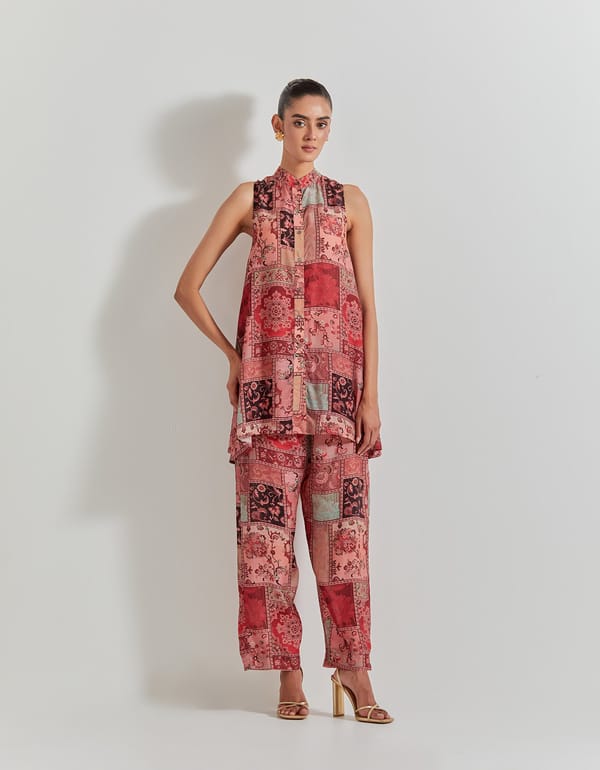 Multicolor Printed Sleeveless Tunic and Pants Co-ord Set — Kavita Bhartia