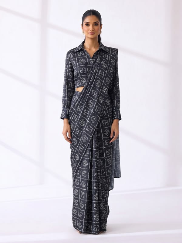 Noir Bandhani Draped Saree — HOUSE OF FETT