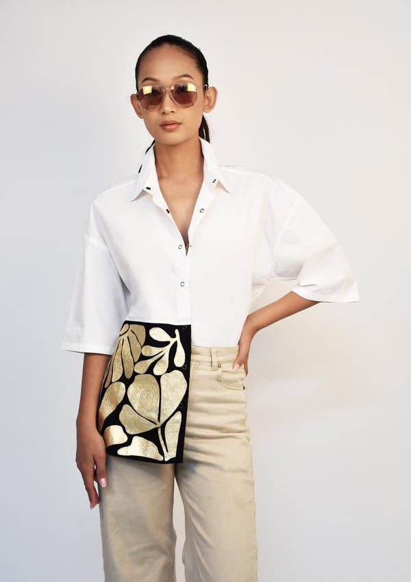 White Oversized Fit Cotton Assymmetrical Shirt — Richa Goenka
