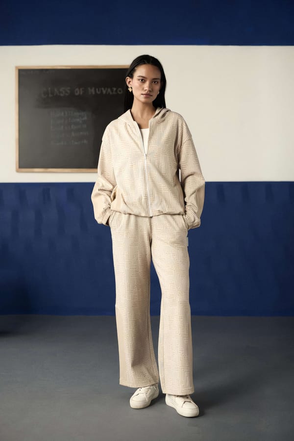 Buttermilk Jacquard Hoodie Zip and Wide-Leg Co-ord Set — Muvazo