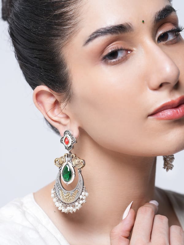 Peacock Designer Silver Fusion Earrings — Cao Jewellery