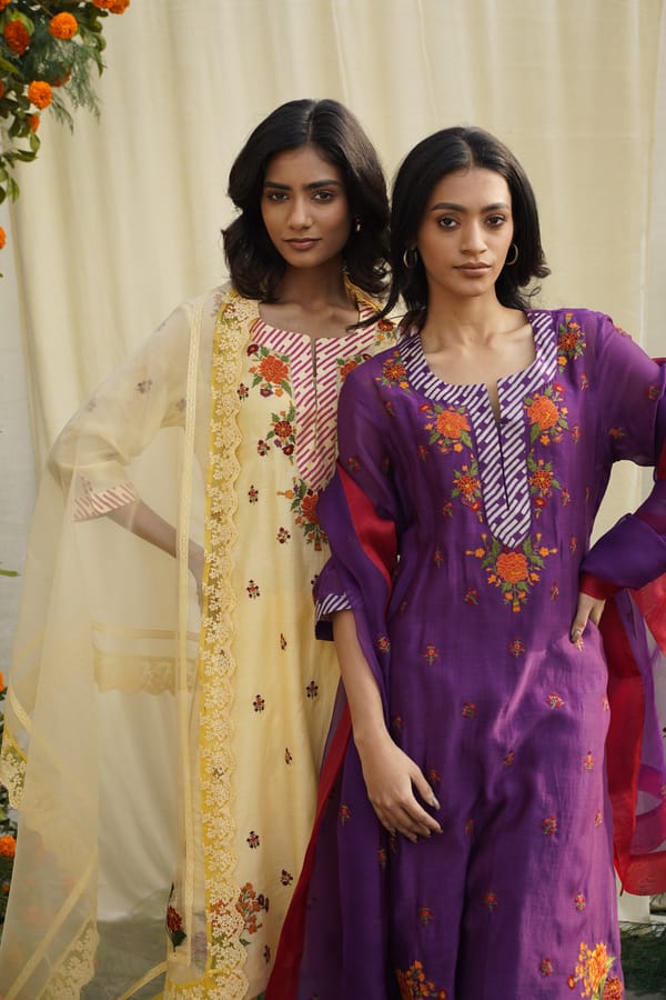 Purple Floral Embroidered Kurta Set — Pooja Singhal