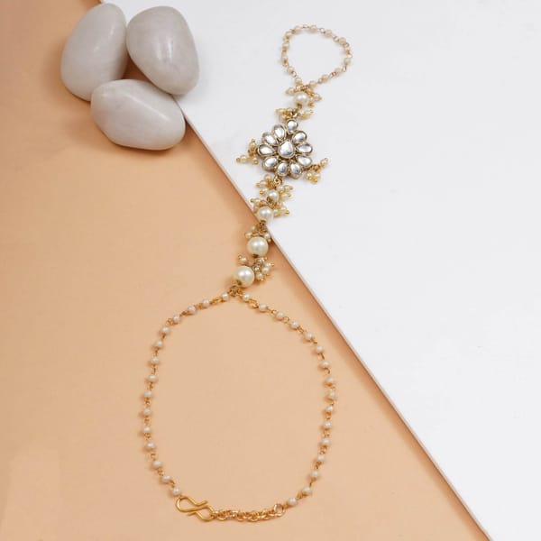 Regal Kundan Pearl Haathphool Bracelet — BeAbhika