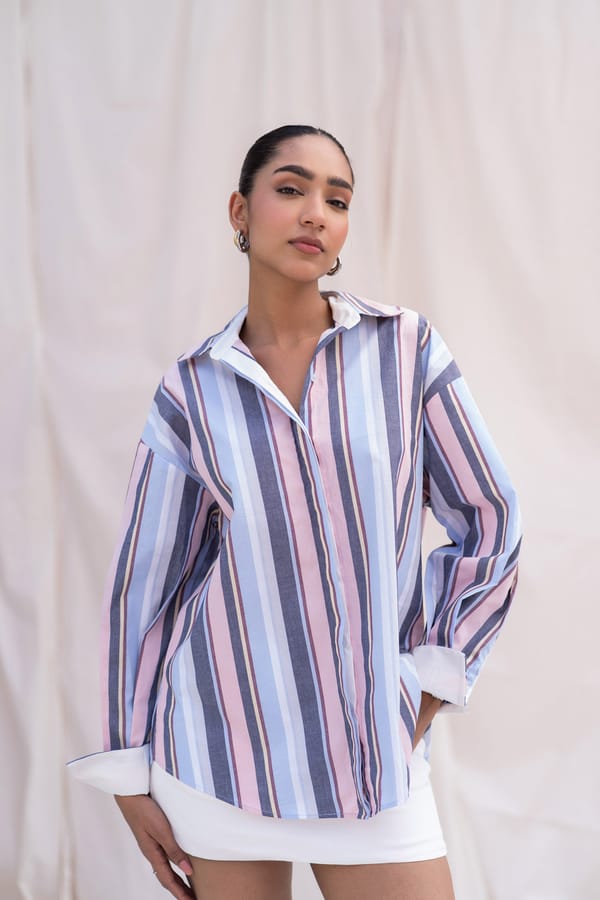 Multicolour Striped Poplin Shirt with Back Embroidery — Urban Suburban