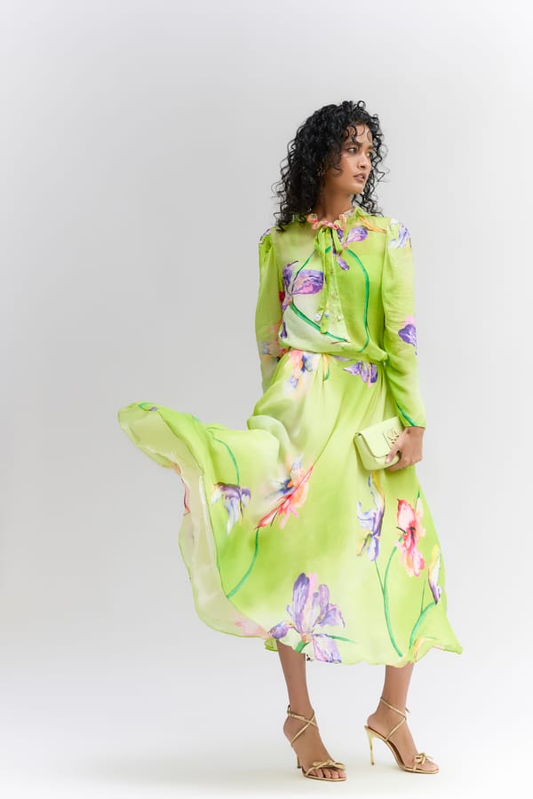 Lime Green Floral Printed Dreamy  Skirt — Itara an another
