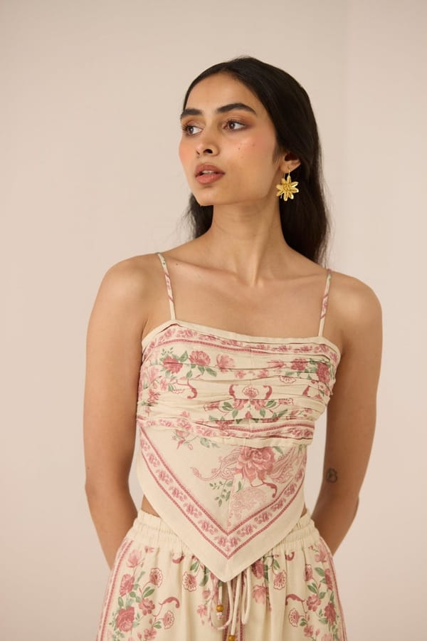 Azure Rose Floral Scarf Top with Smocked Back — Calling June