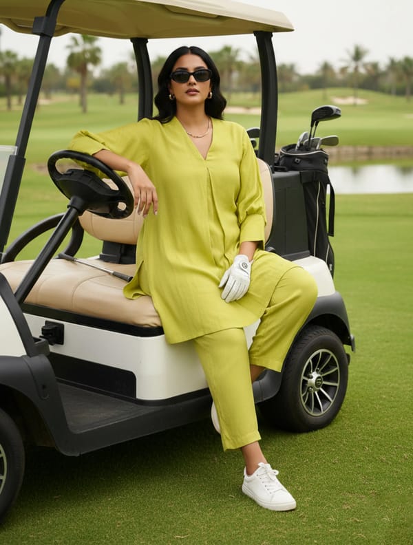 Lime Green Textured Kurta and Pant Co-ord Set — Truebrowns