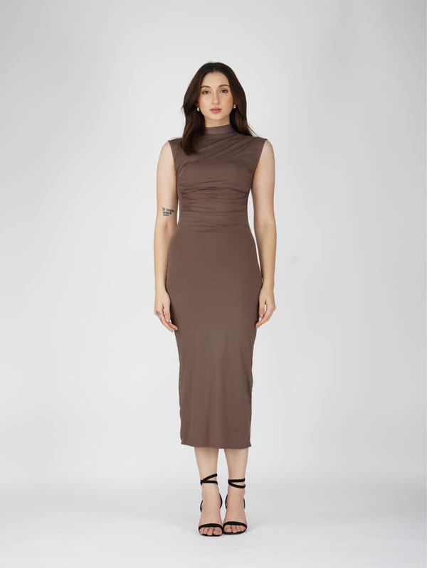 Brown Collared Yoke Dress - Zephyr Dress (Coco) — Select Staples