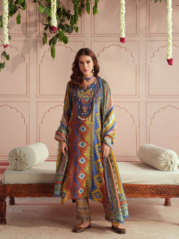 YASMIN STRAIGHT LONG KURTA WITH PANT & DUPATTA — TASHA INDIA