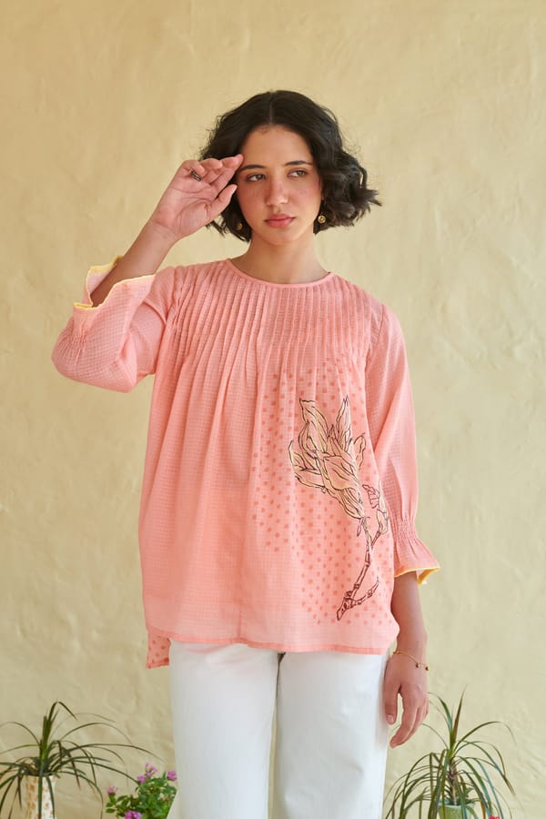 Nila Peach Pintucked Top — Shop Roho